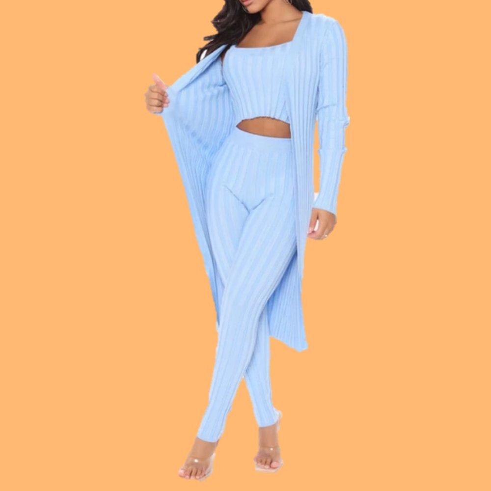 Shes All That 3 Piece Sweater Legging Set - Light Blue